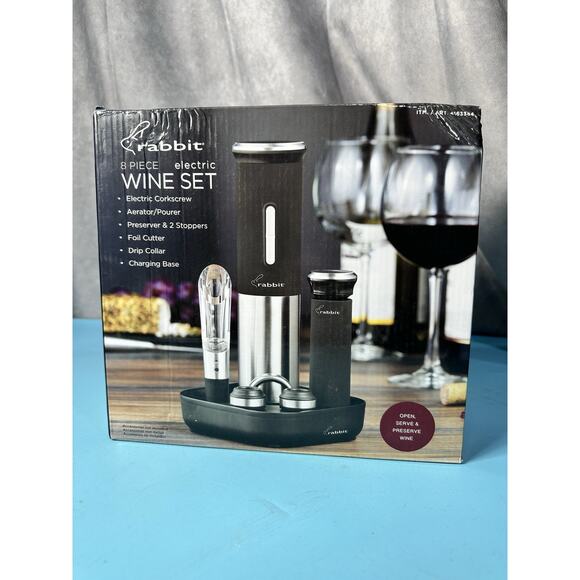 Rabbit 8 Piece Electric Wine Set - Silver/Black New - Picture 1 of 3